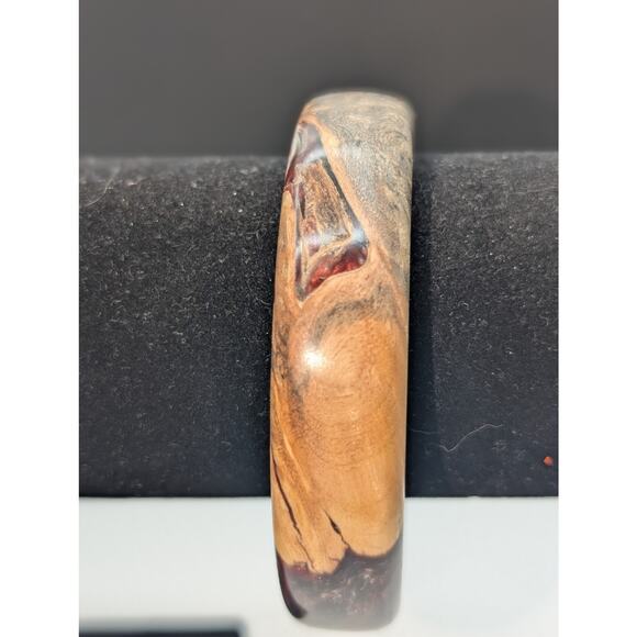 Vtg Natural Wood Colorful Browns Creams Grays & Burgundy Colored Bangle Bracelet - Picture 2 of 10